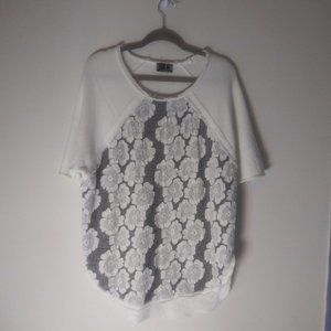 Melis Kazan BAR Floral Lace French Terry Oversize Longline Tunic Size S EUC